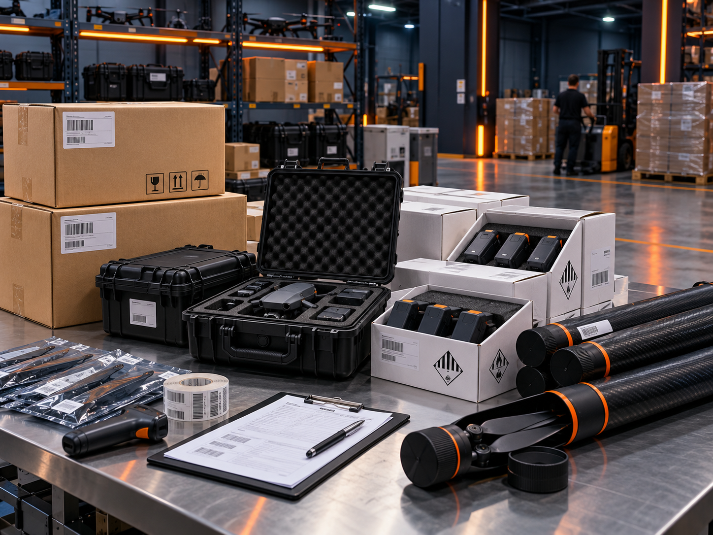 Drone component dispatch and packaging bench